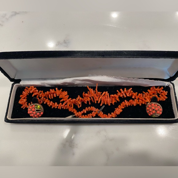 Beautiful Vintage Coral Necklace and coral and stone Earring set - Picture 1 of 7